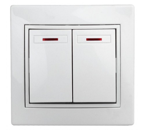 1Э-105-01 Intro Выключатель двойной с подсветкой, 10А-250В, СУ, б.л., Plano, белый  Б0038826  Intro