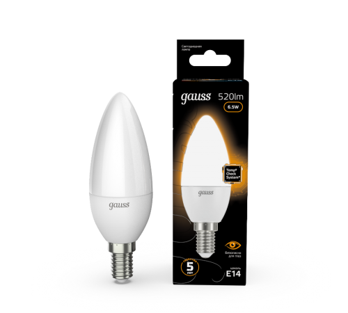 Лампа светодиодная LED 6,5Вт E14 220В 2700К свеча  103101107  Gauss
