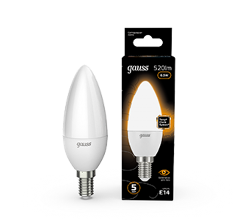 Лампа светодиодная LED 6,5Вт E14 220В 2700К свеча  103101107  Gauss