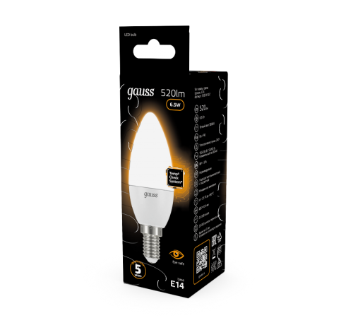Лампа светодиодная LED 6,5Вт E14 220В 2700К свеча  103101107  Gauss