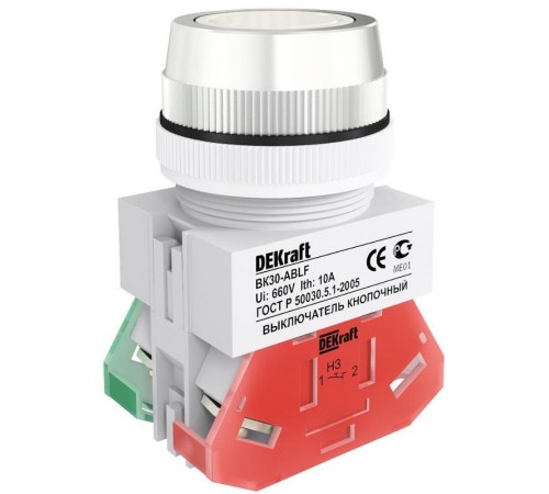 Выкл. кноп. ABLF 30 мм Цвет:БЕЛЫЙ 220В ВK-30   25041DEK  DEKraft