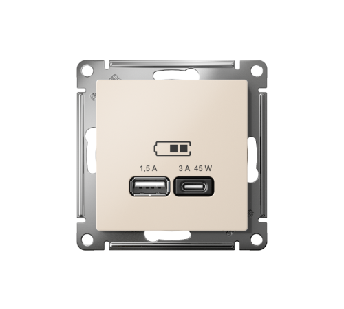 AtlasDesign Бежевый USB Розетка A + тип-C 45W высокоскоростной заряд QC PD  ATN000229  SE