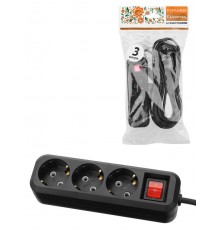 Удлинитель 3 гнезда, 3 метра, с/з, выкл., 16 А, 3680 Вт, черный, НАРОДНЫЙ SQ1303-1431  TDM
