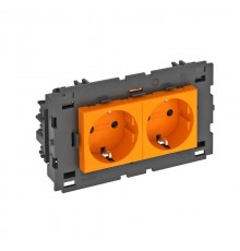 Розетка двойная 0° Modul45connect с з/к, 250 В, 16A (оранжевый) (STD-D0C8 ROR2)  6120434  OBO Bettermann