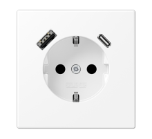 Розетка SCHUKO® с USB-зарядным устройством, тип A + тип С; термопласт; белый матовый LS1520-15CAWWM Jung