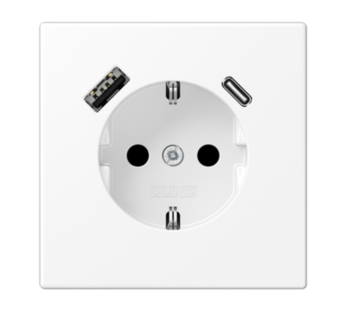 Розетка SCHUKO® с USB-зарядным устройством, тип A + тип С; термопласт; белый матовый LS1520-15CAWWM Jung