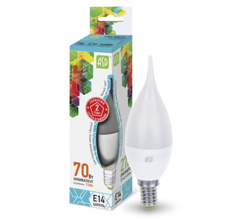 Лампа светодиодная LED-СВЕЧА НА ВЕТРУ-standard 7.5Вт 230В Е14 4000К 675Лм  4690612004563  ASD