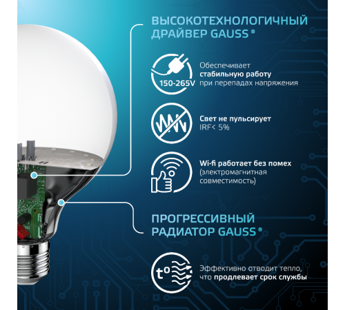 Лампа светодиодная Black LED G95 E27 16W 1400lm 4100K  105102216  Gauss