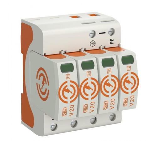 Устройства защиты от импульсных перенапряжений УЗИП для силовых сетей 4 пол. (Класс II), 280 В (V20-4-280)  5095164  OBO Bettermann