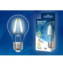 Лампа светодиодная LED-A60-7W/NW/E27/CL/DIM GLA01TR LED диммируемая. "груша" прозр серия Air. 4000K  UL-00002874  Uniel