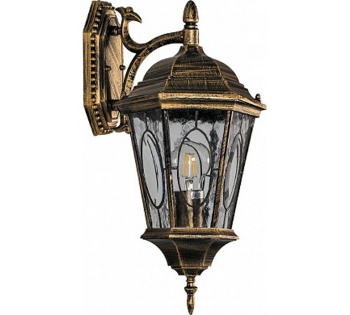 Светильник садово-парковый PL151 шестигранный на стену вниз 60W E27 230V, черное золото  11320  Feron