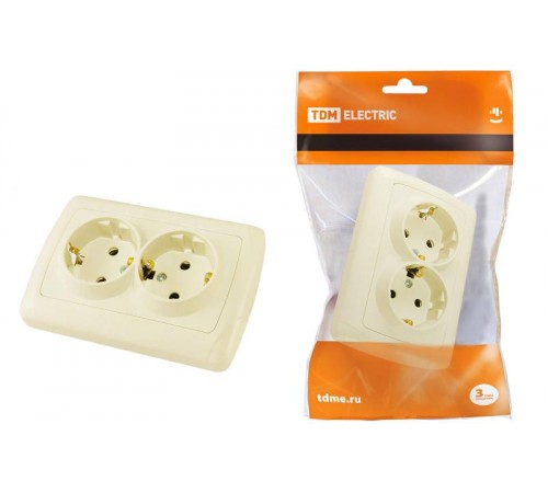 Розетка двойная 2П+3 16А 250В сл. кость "Онега"   SQ1805-0047  TDM