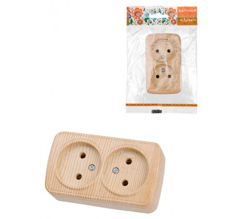 Розетка двойная 2П открытой установки IP20 10А, сосна "Дача" Народная  SQ1824-0039  TDM