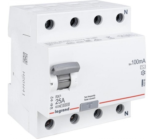 Выключатель дифференциальный (УЗО) RX3 4п 25А 100мА тип AC  402066  Legrand