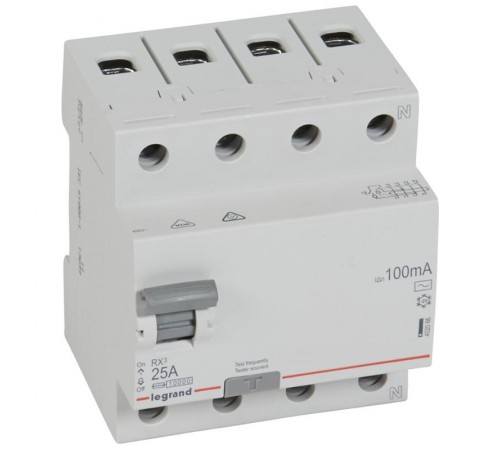 Выключатель дифференциальный (УЗО) RX3 4п 25А 100мА тип AC  402066  Legrand
