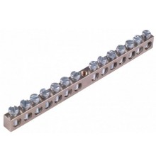 Шина _PE_ 63.14.2 Шина "РЕ" на 14 присоединений  63А 2 крепежных отверстия  Шина _PE_ 63.14.2  HEGEL