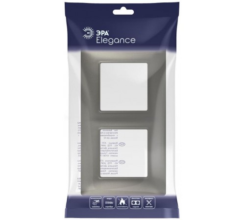 Рамка для розеток и выключателей Elegance 14-5002-16 на 2 поста, титан  Б0065815  ЭРА