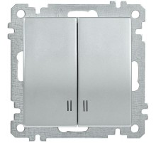 BOLERO серебрянный ВС10-2-1-Б Выключатель 2-клавишный с индикацией 10А ВС10-2-1-Б  EVB21-K23-10  IEK