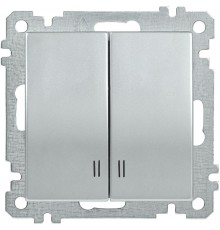 BOLERO серебрянный ВС10-2-1-Б Выключатель 2-клавишный с индикацией 10А ВС10-2-1-Б  EVB21-K23-10  IEK