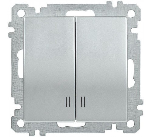 BOLERO серебрянный ВС10-2-1-Б Выключатель 2-клавишный с индикацией 10А ВС10-2-1-Б  EVB21-K23-10  IEK