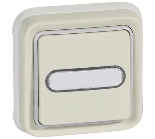 Plexo Белый Выключатель 1-клавишный с подсв. кнопочный (НО+НЗ- контакт) встраиваемый  с держ. Этикетки IP55  069864  Legrand