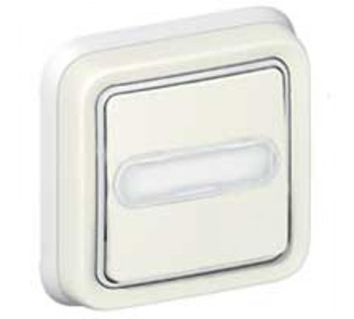 Plexo Белый Выключатель 1-клавишный с подсв. кнопочный (НО+НЗ- контакт) встраиваемый  с держ. Этикетки IP55  069864  Legrand