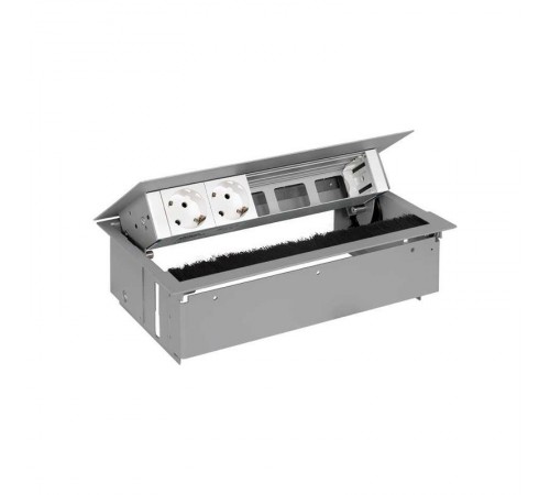 Simon S400 Врезной розеточный блок с крышкой, ввод щетка, 2x2P+E, 3 пустых модуля, алюминий, Simon 400  44502000-133  Simon