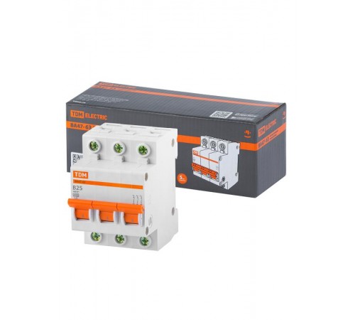 Выключатель автоматический трехполюсный ВА47-63 3Р 25А 4,5кА х-ка B  SQ0218-0057  TDM