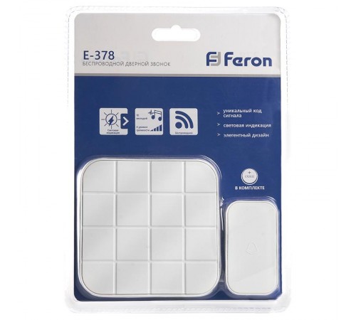 Звонок электрический дверной, (10 мелодий), белый, E-378  41434  FERON