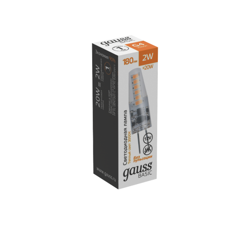 Лампа светодиодная   Basic G4 12V 2W 180lm 3000K силикон LED 1/20/200  1159712  Gauss