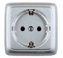 Розетка открытой установки, одноместная, с заземляющим контактом, с изолирующей пластиной, цвет серебро  РА16-173-06  HEGEL