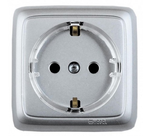 Розетка открытой установки, одноместная, с заземляющим контактом, с изолирующей пластиной, цвет серебро  РА16-173-06  HEGEL