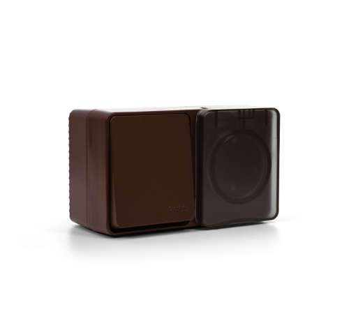 AtlasDesign Profi54 Коричневый О/У Блок: Розетка с заземлением со шторками 16А, Выключатель 1-клавишный 10 АХ  ATN546070  SE