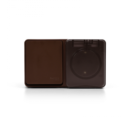 AtlasDesign Profi54 Коричневый О/У Блок: Розетка с заземлением со шторками 16А, Выключатель 1-клавишный 10 АХ  ATN546070  SE