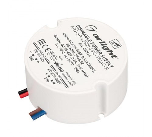 Блок питания ARJ-SP-42500-PFC-TRIAC-R (21W, 30-42V, 500mA) (Arlight, IP44 Пластик, 5 лет)  040964  Arlight