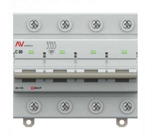 Выключатель автоматический AV-125 4P 80A (C) 10kA  AVERES mcb125-4-80C-av EKF
