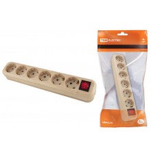 Колодка розеточная 6 гнезд 2П+3 с выключателем16А 250В "Эко" (сосна)   SQ1806-0058  TDM