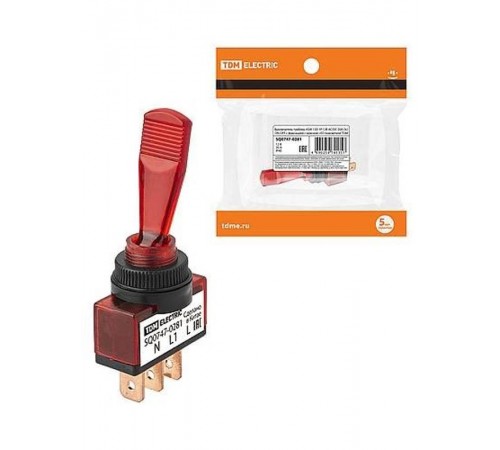 Выключатель-тумблер ASW-13D 1P 12В AC/DC 20А (3c) ON-OFF с фиксацией с красной LED подсветкой   SQ0747-0281  TDM