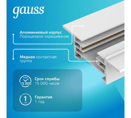 Шинопровод осветительный встраиваемый 1м белый (с адаптером питания и заглушкой)  TR127  Gauss