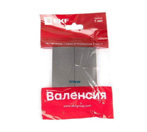 Валенсия лицевая панель выключателя 2-кл. с индикатором 10А графит EKF PROxima   ESV10-L-123-60   EKF
