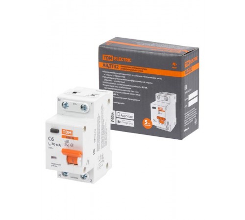 Выключатель автоматический дифференциального тока АВДТ 32 2P(1P+N) C6А 30мА 4,5кА тип АС  SQ0202-0516  TDM