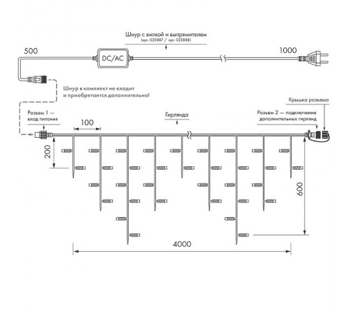 Светодиодная гирлянда ARD-EDGE-PRO-4000x600-WHITE-128LED-STD WARM (230V, 8W)  026029  Arlight
