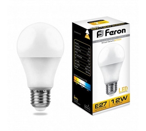 Лампа светодиодная LB-93 (12W) 230V E27 2700K A60  25489  FERON