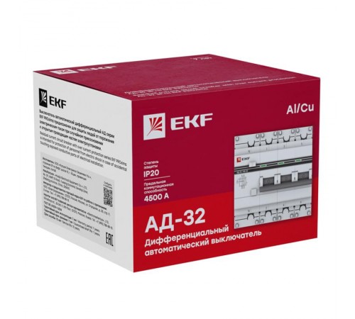 Выключатель автоматический дифференциального тока АД-32 (селективный) 3P+N 20А/100мА PROxima DA32-20-100S-4P-pro  EKF