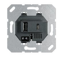 USB-зарядное устройство, USB тип А + USB тип С, выходной ток 3000 mA; черный; универсальные встраиваемые механизмы  USB15CASW  Jung