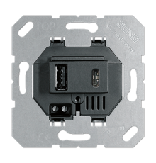 USB-зарядное устройство, USB тип А + USB тип С, выходной ток 3000 mA; черный; универсальные встраиваемые механизмы  USB15CASW  Jung