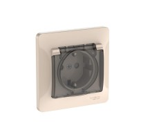 Glossa Бежевый Розетка с заземлением со шторками с крышкой, 16А, IP44, (в сборе с рамкой), быстрозажимные клеммы  GSL000248S  SE