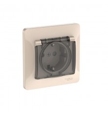 Glossa Бежевый Розетка с заземлением со шторками с крышкой, 16А, IP44, (в сборе с рамкой), быстрозажимные клеммы  GSL000248S  SE