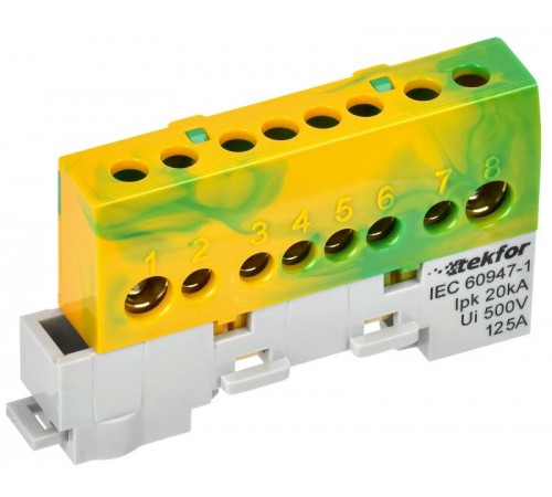 TEKFOR Шина PE "земля" изолированная на универсальном держателе 8х12-8-ЖЗ  TF-NN20-08-KL-K52  IEK