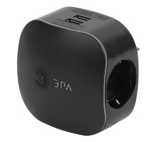 Тройник SP-3e-USB-BLACK 3гн 220V + 2xUSB 2100mA, c заземл, со шт (черный)  Б0046364  ЭРА